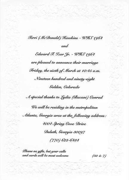 Terri McDonald and Ed Izor's Wedding Announcement