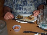 Leroy's Mexican pizza--check out the jalapeno peppers. That was only half of them.  It was HOT but good. Linda and I got one too.
