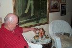 Roger Smith playing with one of Danny's many decorations